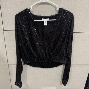 Black Sparkle Sequins crop top